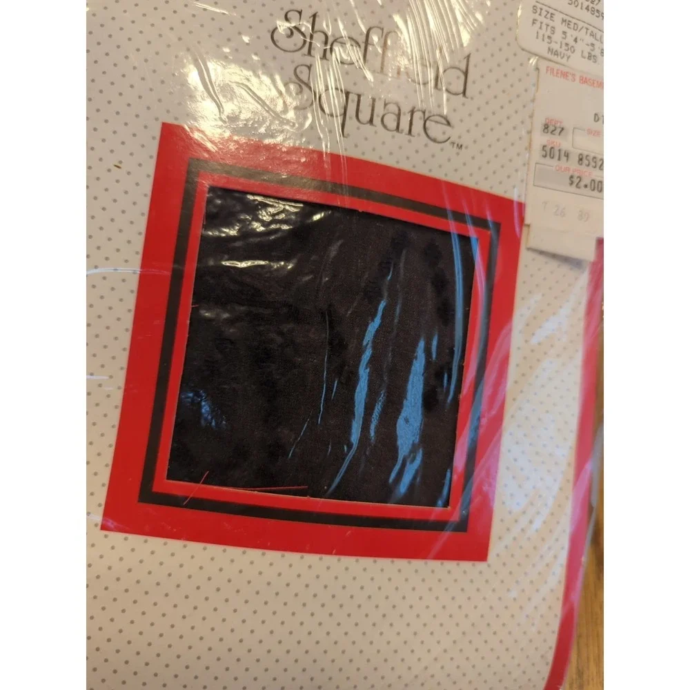 New Vintage Sheffield Square Textured Sandal Foot Pantyhose Med / Tall Navy Blue